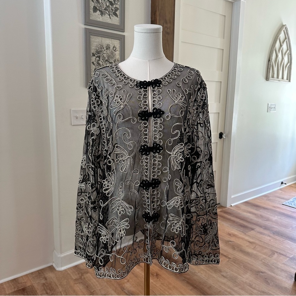 Princess Cruises XXL Black Sheer Lace Applique Embroidered Overlay Cocktail Top